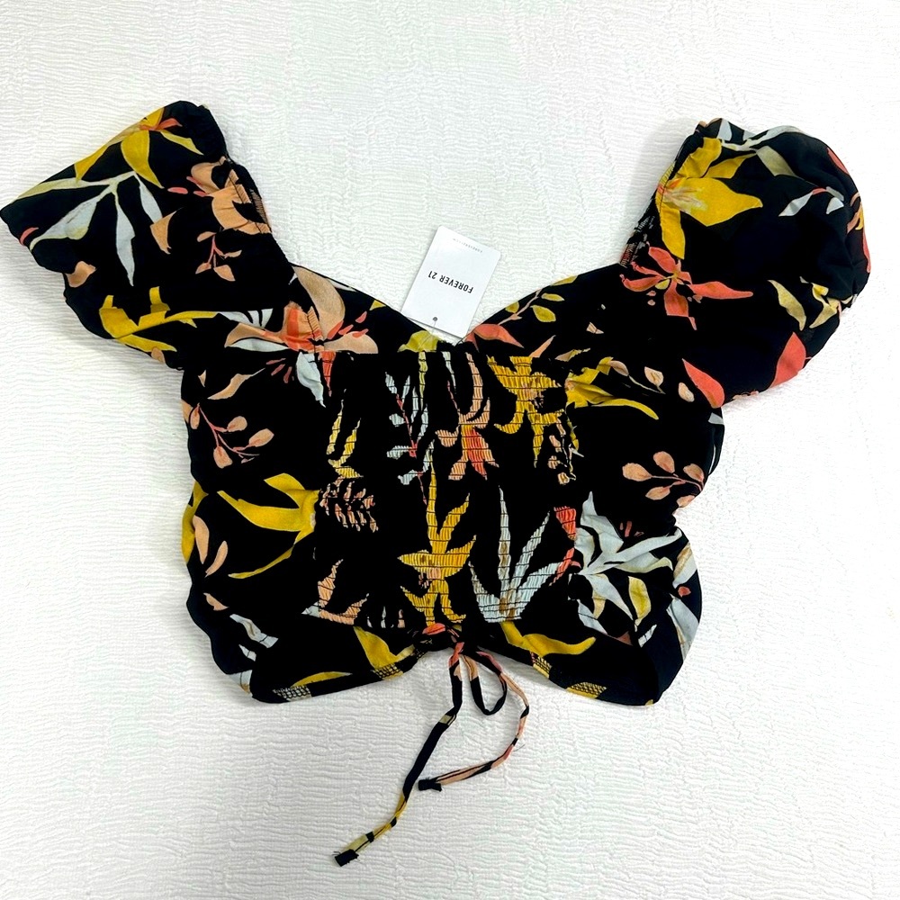 Forever 21 Yellow Ruched Tie Front Blouse